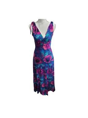 Vintage Serendipity Maui nylon slinky stretch maxi dress tropical floral medium